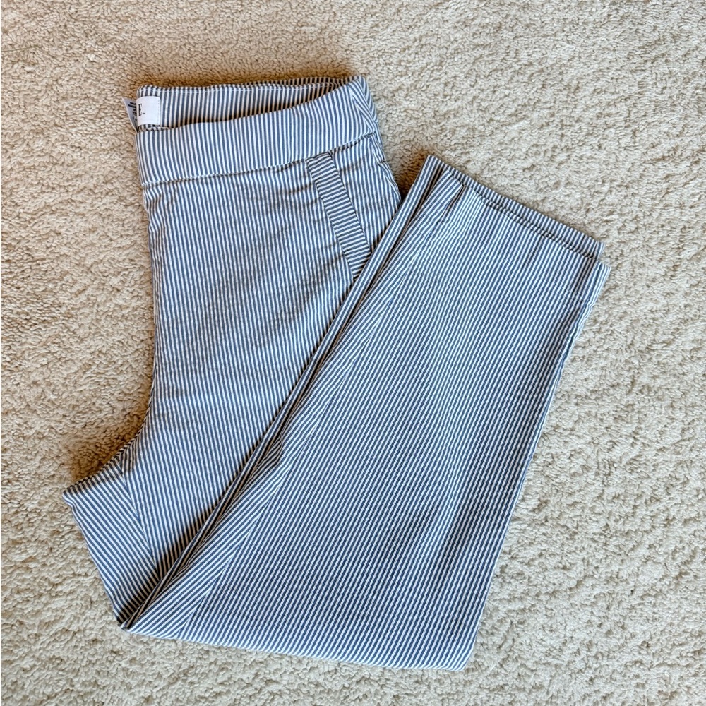 Elle Striped Capri Pants Blue White Size M Stretch EUC Snag Noted